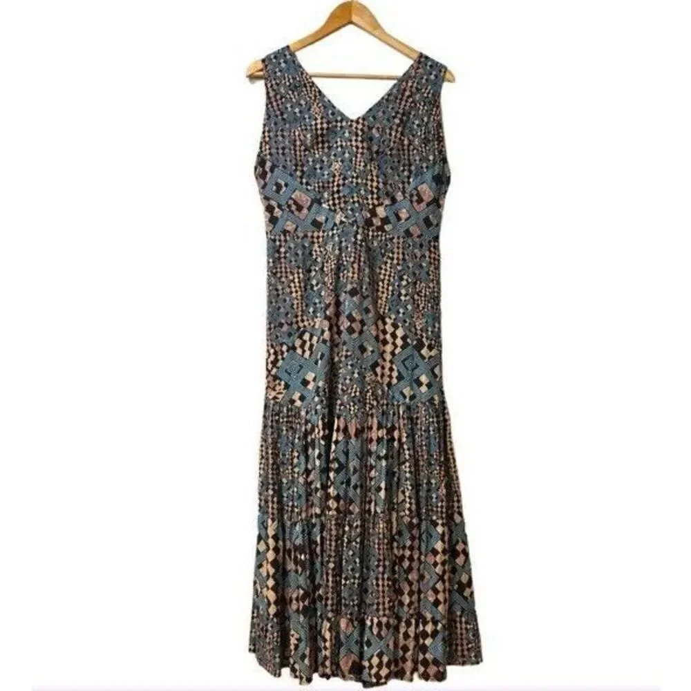 Anthropologie Let Me Be Flounced Women’s Maxi Dress Size Large Geometric Print